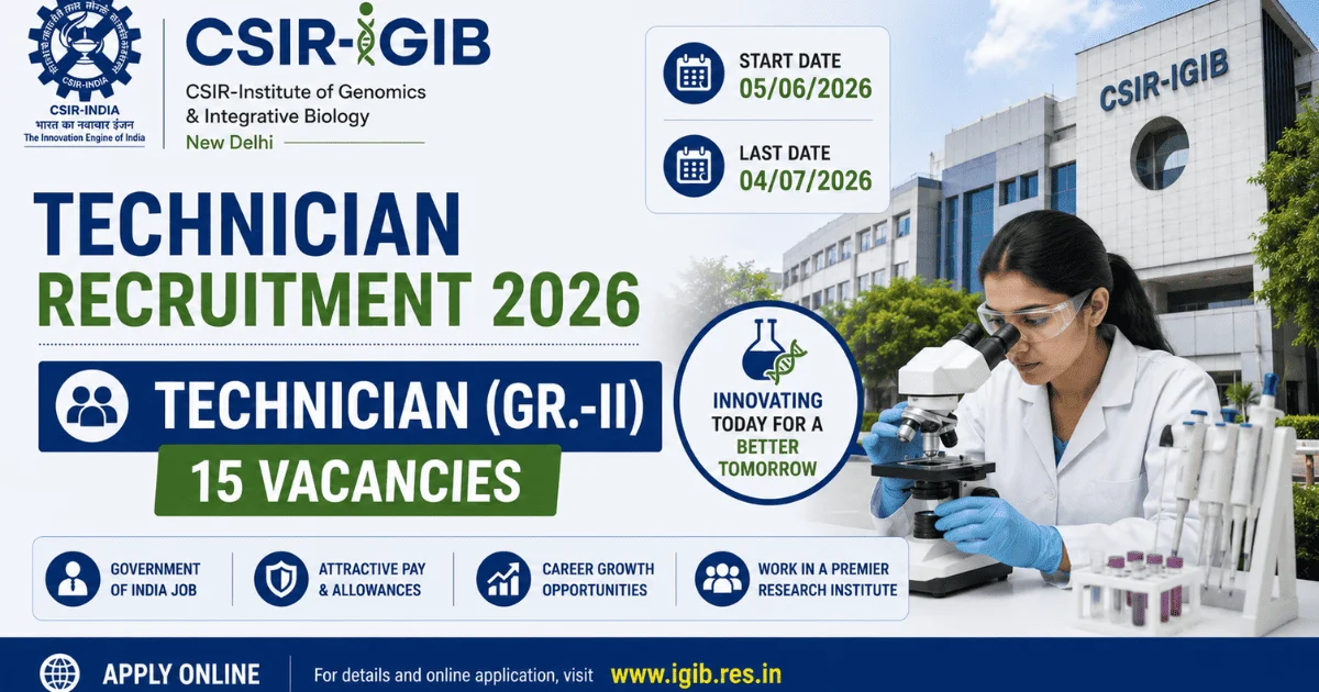 CSIR IGIB Delhi Technician Recruitment 2026: Apply Online